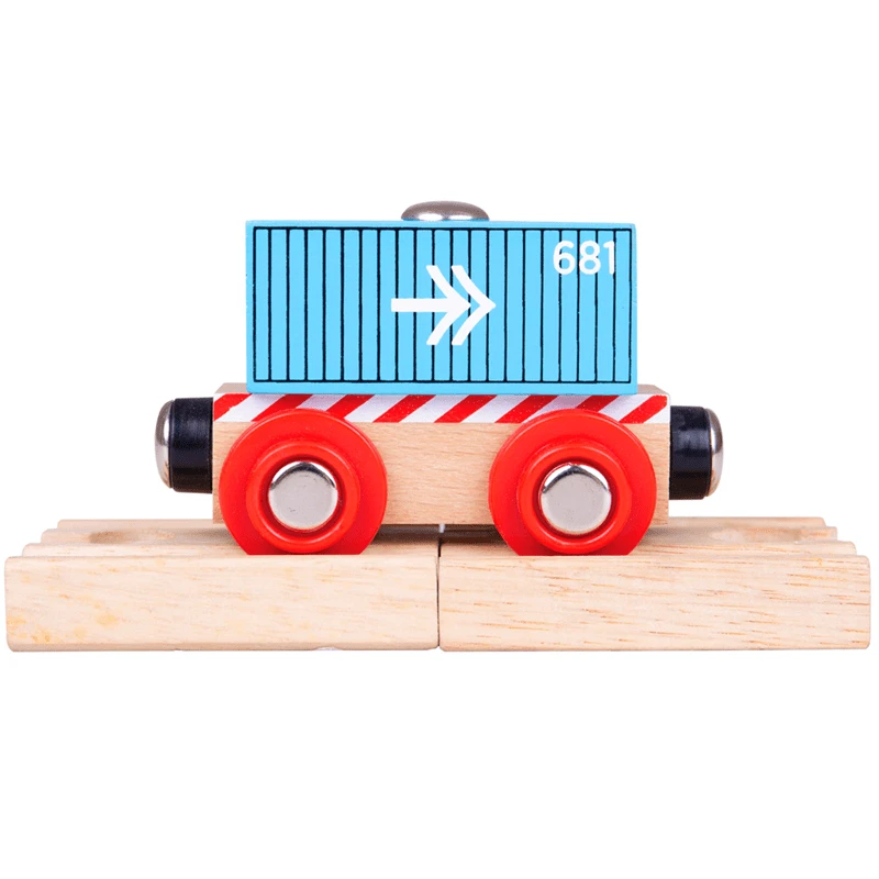 BigJigs BJT486 Rail Containerwagon Blauw Houten Trein 3 BigJigs BJT486 Rail Containerwagon Blauw Houten Trein