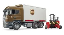 Bruder 03581 Scania R-serie UPS-Logistics Met Kooi-aap. -Indoor Speelgoed Winkel Bruder 03581 Scania vrachtwagen logistiek UPS met kooi aap