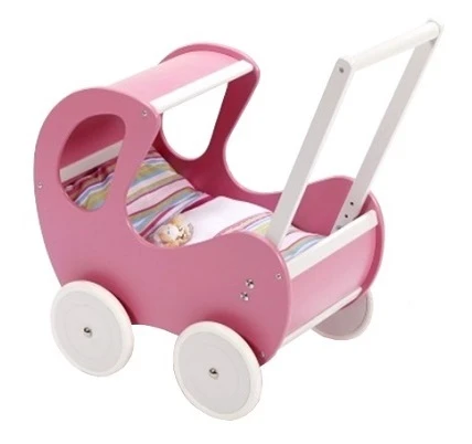 Houten Poppenwagen De Luxe Pink Incl. Dekbed / Slaapzak 4 Houten Poppenwagen De Luxe Pink Incl. Dekbed / Slaapzak - Afbeelding 2