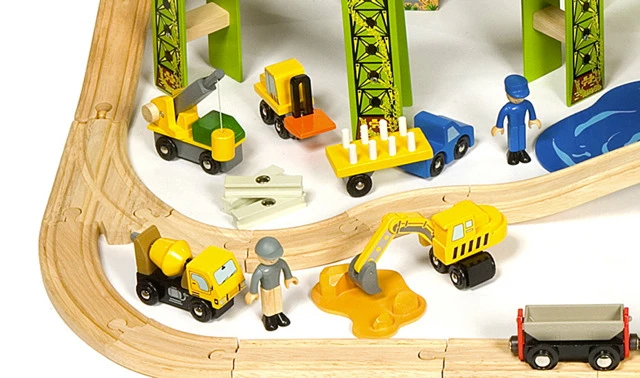 BigJigs BJT019 Houten Trein 114-delige Treinset Bouwterrein 5 BigJigs BJT019 Houten Trein 114-delige Treinset Bouwterrein - Afbeelding 3